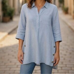 J. Jill Linen Love Linen Micro Stripe Tunic Top Blouse Cool Breezy 3/4 Sleeve 1x
